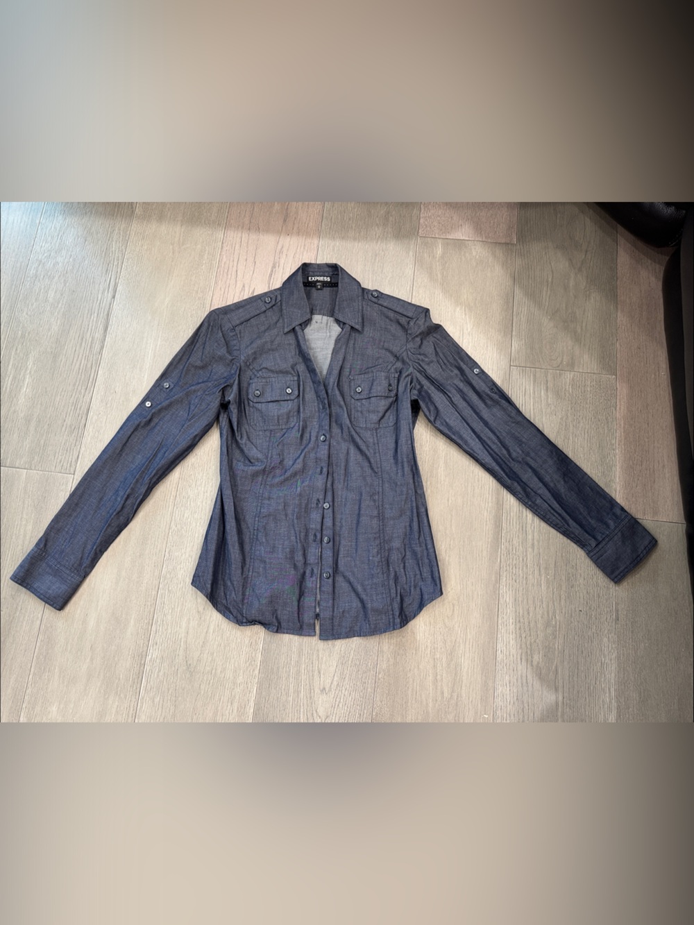 Women’s Dark Blue Button-Front Casual Shirt